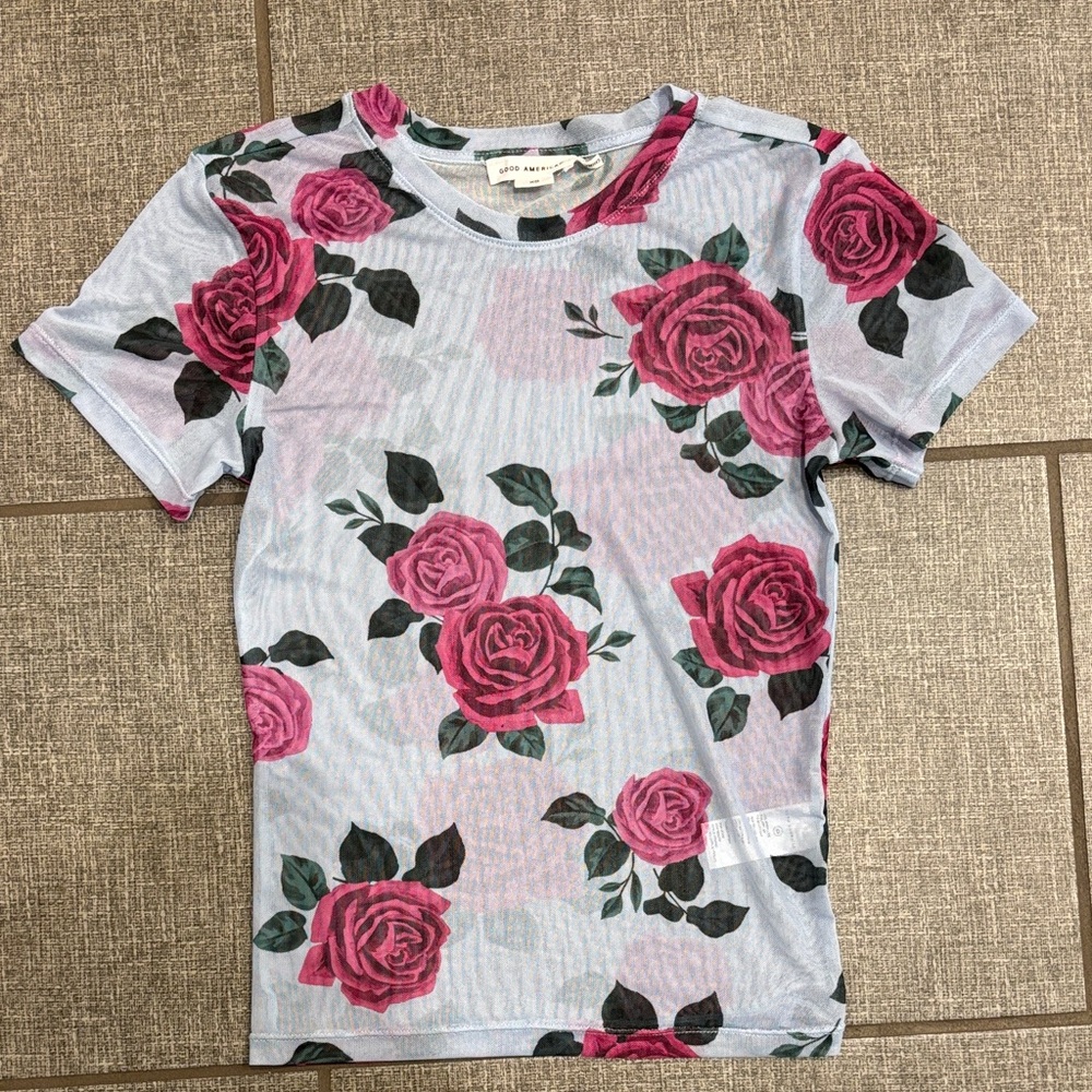 Good American Floral Mesh Tee